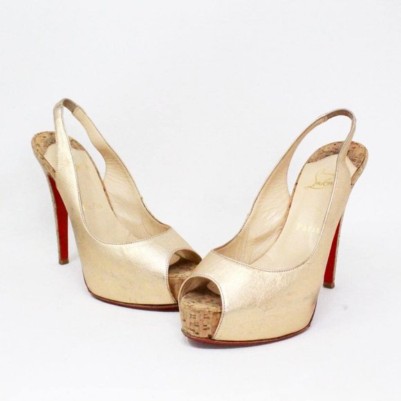 CHRISTIAN LOUBOUTIN #40120 Gold Metallic Slingback Pumps (US 7 EU 37)